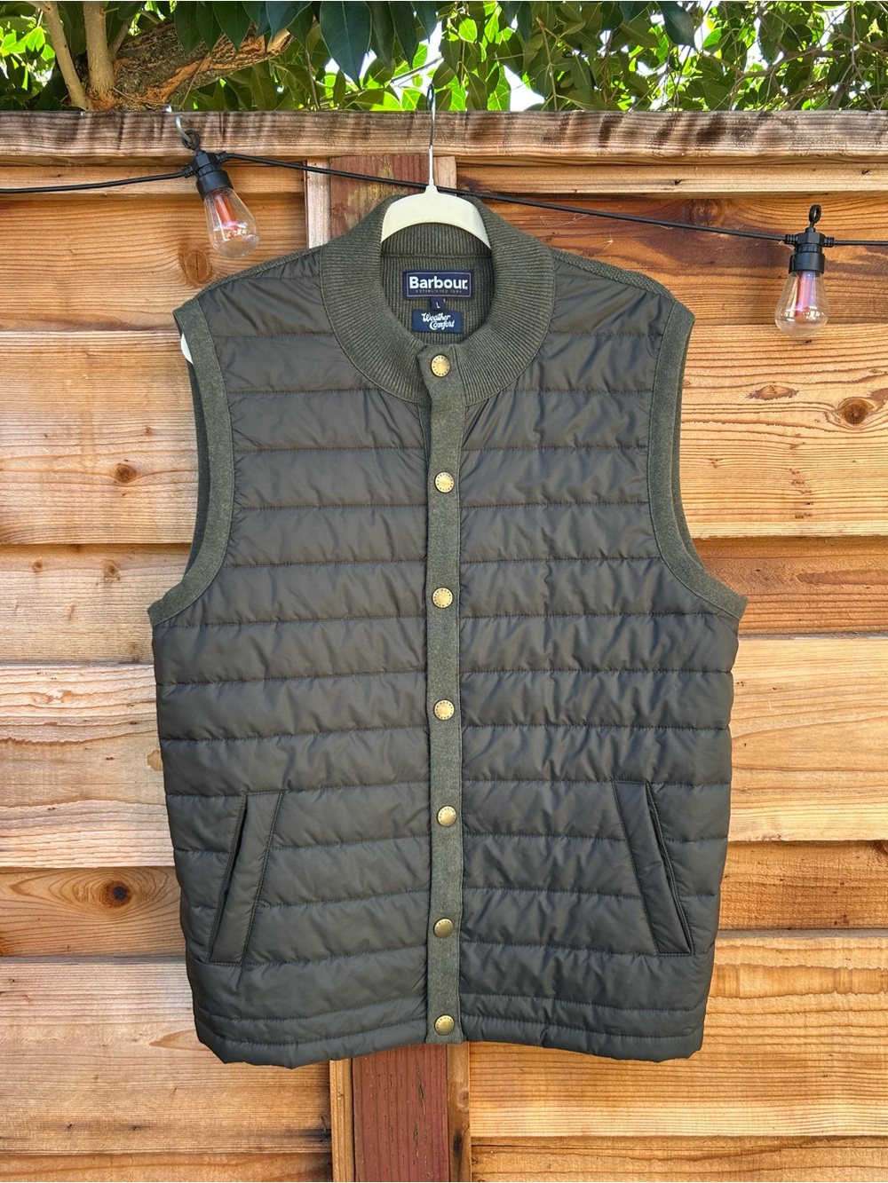 Barbour Men’s Essential Mixed Media Quilted Knit Vest Olive Green Large